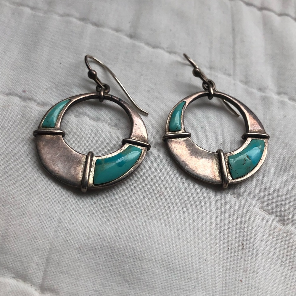 Aqua Stone Metal Dangling Earrings